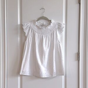 NWT LOFT Smocked White Eyelet Top Ruffled Cap Sleeve Lined Blouse Size Medium